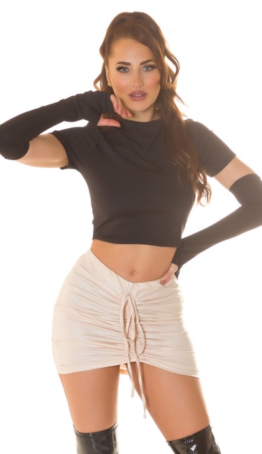 2in1 Crop Top with Gloves Black